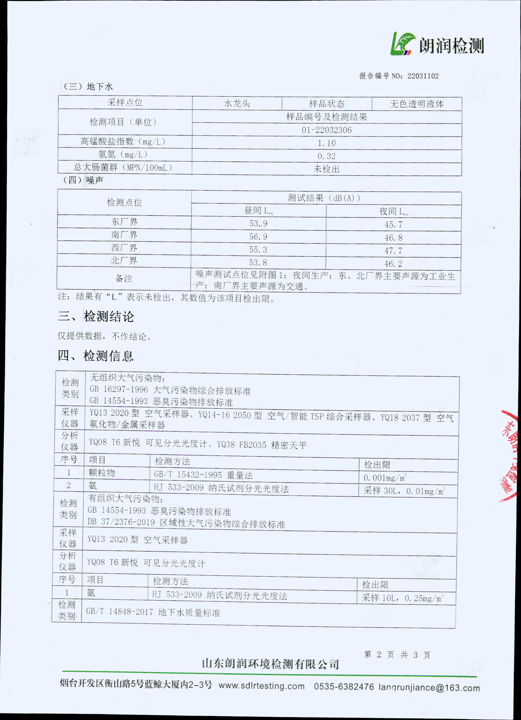 山东朗润环境检测有限公司废气、地下水、噪声检测报告(图4)